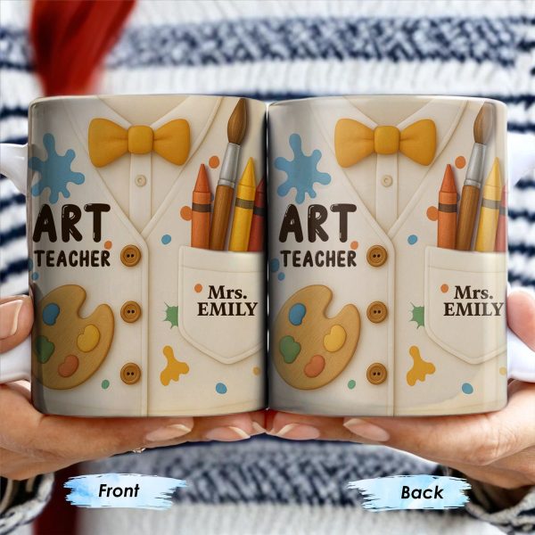 Art Teacher, Crayons, Paintbrush, Palette - Personalized Custom Coffee Mug - TEACH002_MG
