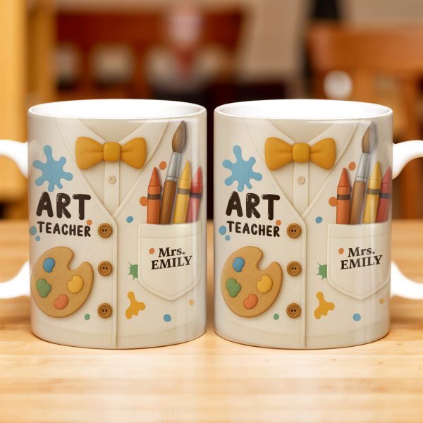 Art Teacher, Crayons, Paintbrush, Palette - Personalized Custom Coffee Mug - TEACH002_MG