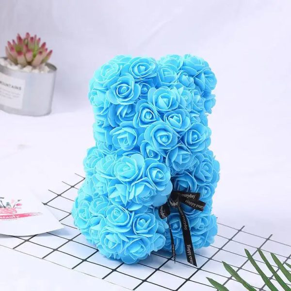 Artificial Rose Teddy Bear 25cm Romantic Floral Gift with Gift Box