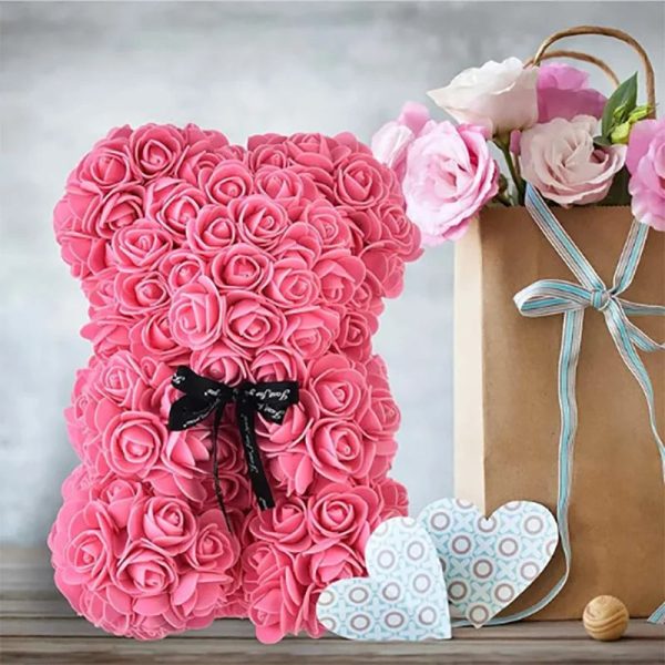 Artificial Rose Teddy Bear 25cm Romantic Floral Gift with Gift Box