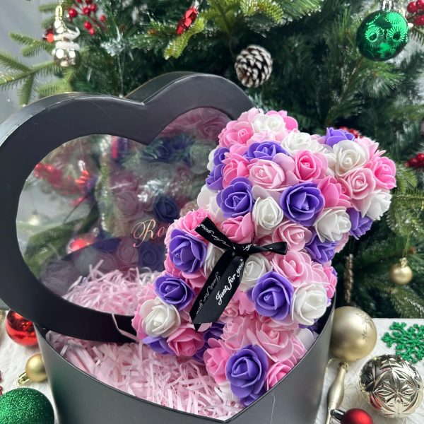 Artificial Rose Teddy Bear 25cm Romantic Floral Gift with Gift Box
