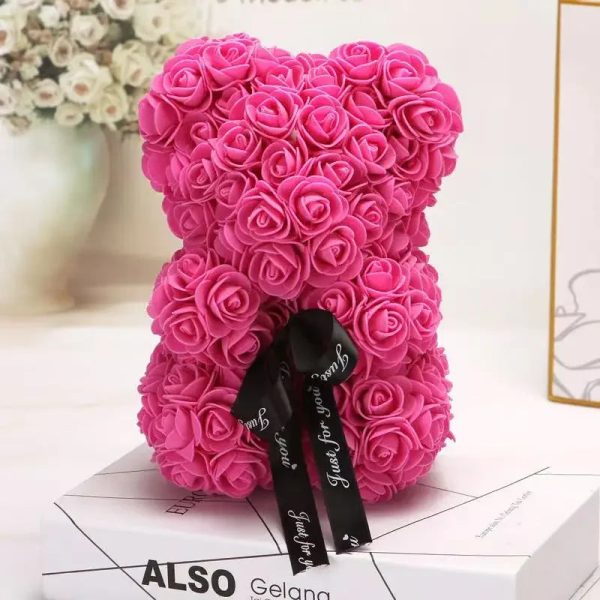 Artificial Rose Teddy Bear 25cm Romantic Floral Gift with Gift Box