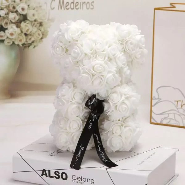 Artificial Rose Teddy Bear 25cm Romantic Floral Gift with Gift Box