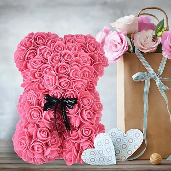 Artificial Rose Teddy Bear 25cm Romantic Floral Gift with Gift Box