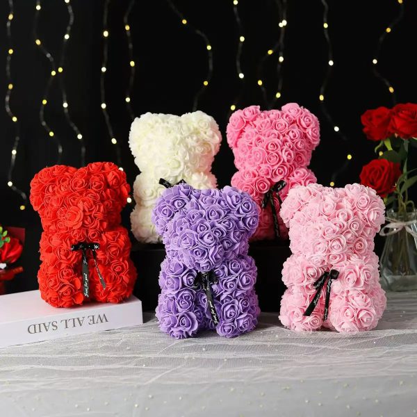 Artificial Rose Teddy Bear 25cm Romantic Floral Gift with Gift Box
