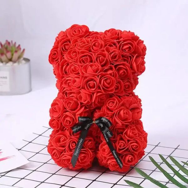 Artificial Rose Teddy Bear 25cm Romantic Floral Gift with Gift Box