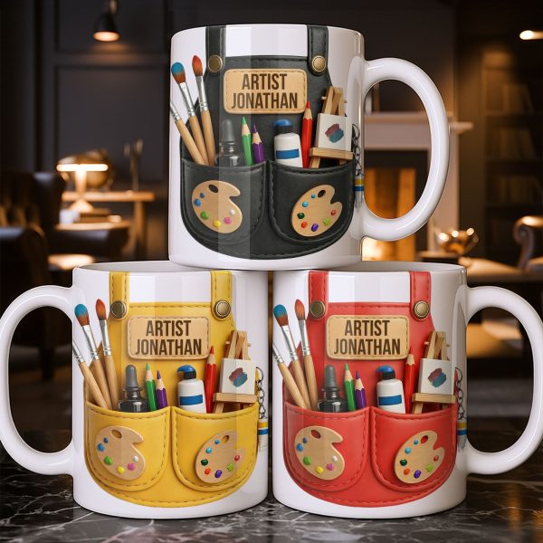Artist [Your Name] With Paint Brushes And Palette - Personalized Custom Coffee Mug - JBS086_MG