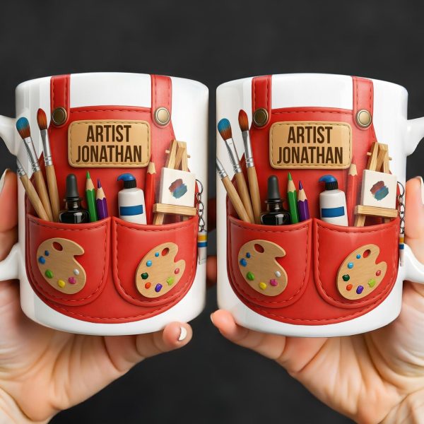 Artist [Your Name] With Paint Brushes And Palette - Personalized Custom Coffee Mug - JBS086_MG