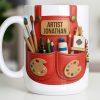 Artist [Your Name] With Paint Brushes And Palette - Personalized Custom Coffee Mug - JBS086_MG