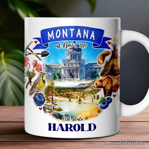 Artistic Montana State Themes and Landmarks Personalized Mug With Custom Name