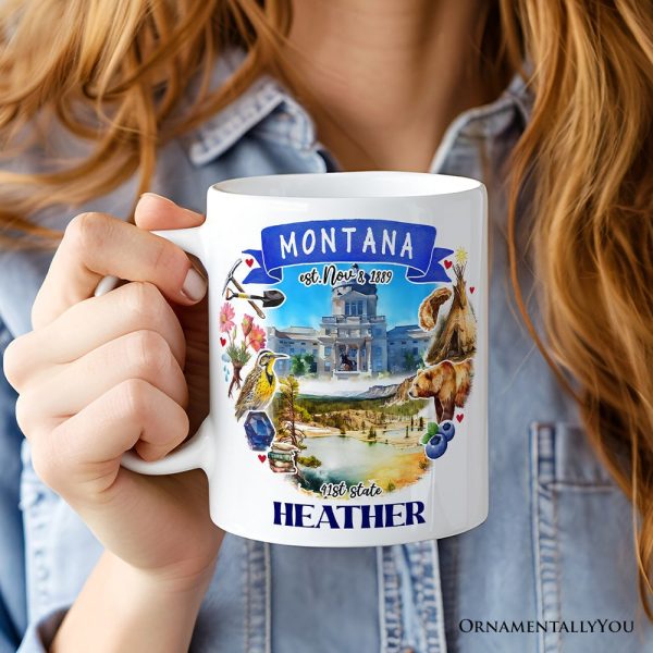 Artistic Montana State Themes and Landmarks Personalized Mug With Custom Name