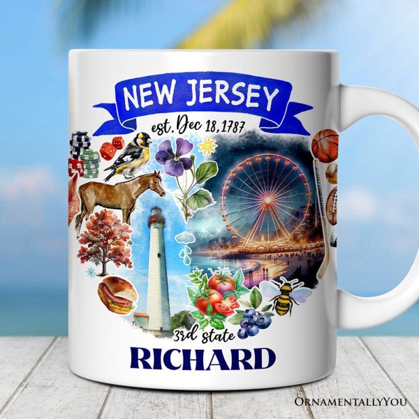 Artistic New Jersey State Themes and Landmarks Personalized Mug With Custom Name