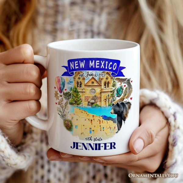 Artistic New Mexico State Themes and Landmarks Personalized Mug With Custom Name