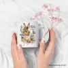 Artistic Watercolor Spring Vibes Personalized Mug, Floral Bunny Custom Gift with Name