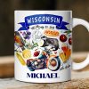 Artistic Wisconsin State Themes and Landmarks Personalized Mug With Custom Name