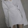 Asymmetric Button Up Long Sleeve Belted Shirt Mini Dress - White