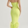 Asymmetric Neckline Feather Trim Midi Dress