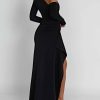 Asymmetric One Shoulder High Slit Drape Maxi Dress
