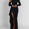 Asymmetric One Shoulder High Slit Drape Maxi Dress