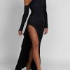 Asymmetric One Shoulder High Slit Drape Maxi Dress