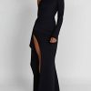 Asymmetric One Shoulder High Slit Drape Maxi Dress