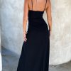 Asymmetric Straight Neck Slit Spaghetti Straps Maxi Dress