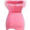 Asymmetrical Faux Feather Trim Cutout Back Strapless Party Mini Dress - Rose