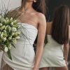 Asymmetrical Fringe Trim Bodycon Bandage Strapless Mini Dress - White
