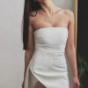 Asymmetrical Fringe Trim Bodycon Bandage Strapless Mini Dress - White