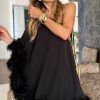 Asymmetrical One Shoulder Feather Trim A Line Party Mini Dress - Black