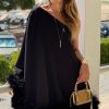 Asymmetrical One Shoulder Feather Trim A Line Party Mini Dress - Black