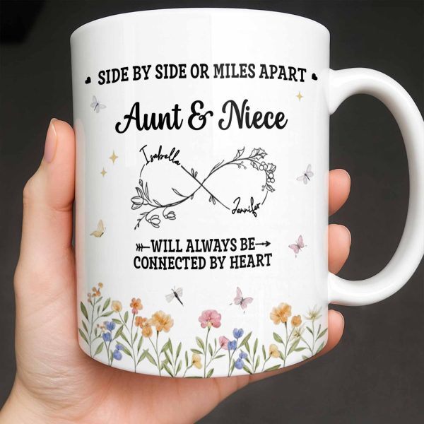 Aunt & Niece Always Connected by Heart With Flowers - Personalized Custom Coffee Mug - AUNT004_MG