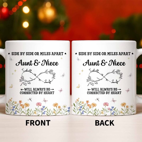 Aunt & Niece Always Connected by Heart With Flowers - Personalized Custom Coffee Mug - AUNT004_MG