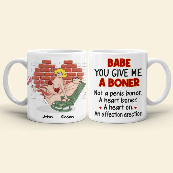 Babe You Give Me A Boner, Naughty Make Love Old Couple White Mug Happy Valentine's Day
