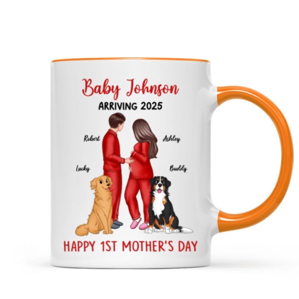 Baby Arriving Happy First Mother's Day Personalized Mug, Gift For Pregnant Mom, Expecting Mom