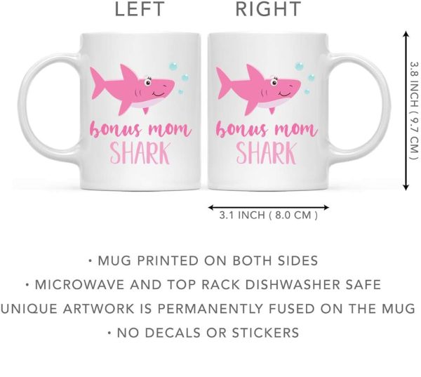 Baby Shark Bonus Mom Coffee Mug Funny Family Gift for Stepmom Birthday Mother's Day Christmas Gift