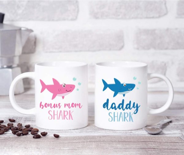 Baby Shark Bonus Mom Coffee Mug Funny Family Gift for Stepmom Birthday Mother's Day Christmas Gift