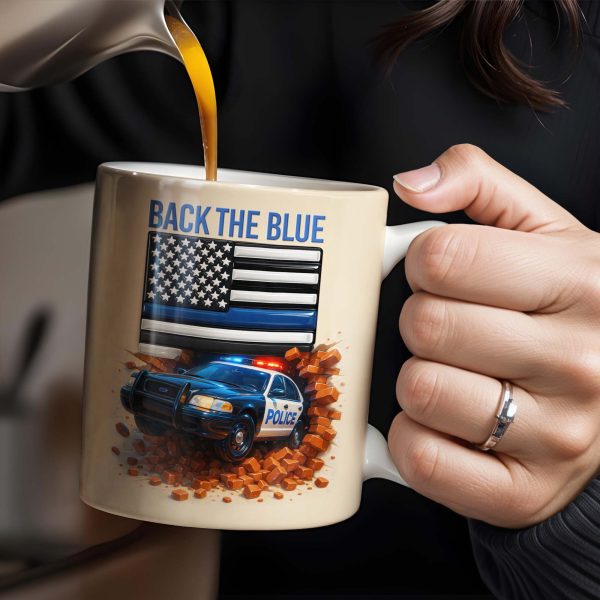 Back The Blue, Police Car and American Flag - Personalized Custom Coffee Mug - OFC019_MG
