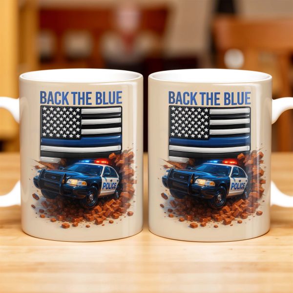 Back The Blue, Police Car and American Flag - Personalized Custom Coffee Mug - OFC019_MG