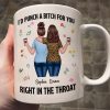 Back View Besties Walking I'd Punch A Bitch For You Personalized Mug, Funny Gift For Best Friends, BFF