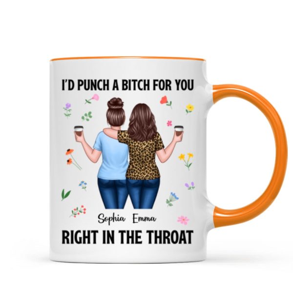 Back View Besties Walking I'd Punch A Bitch For You Personalized Mug, Funny Gift For Best Friends, BFF