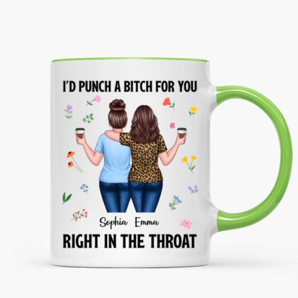 Back View Besties Walking I'd Punch A Bitch For You Personalized Mug, Funny Gift For Best Friends, BFF