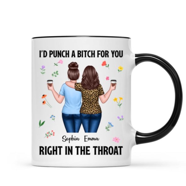 Back View Besties Walking I'd Punch A Bitch For You Personalized Mug, Funny Gift For Best Friends, BFF