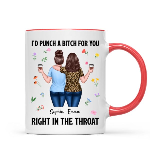 Back View Besties Walking I'd Punch A Bitch For You Personalized Mug, Funny Gift For Best Friends, BFF