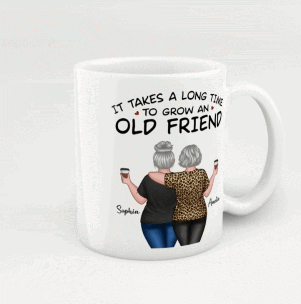 Back View Besties Walking It Takes A Long Time To Grow An Old Friend Personalized Mug, Gift For Best Friends, BFF