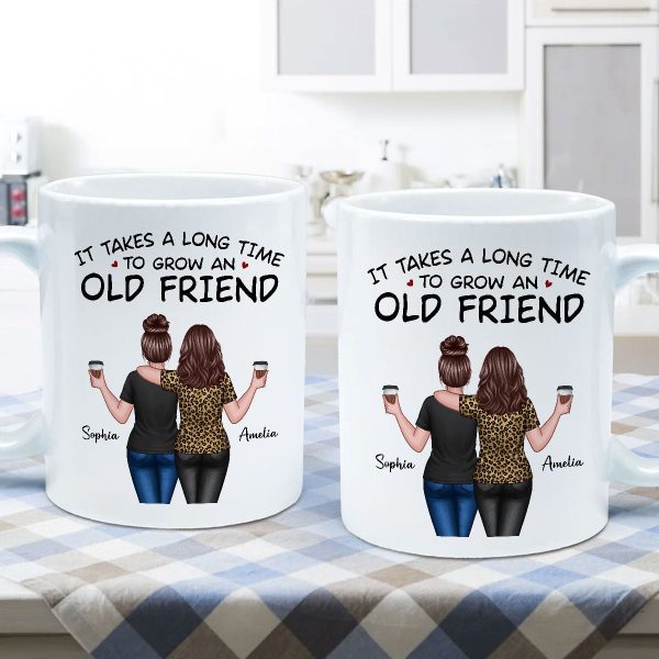 Back View Besties Walking It Takes A Long Time To Grow An Old Friend Personalized Mug, Gift For Best Friends, BFF