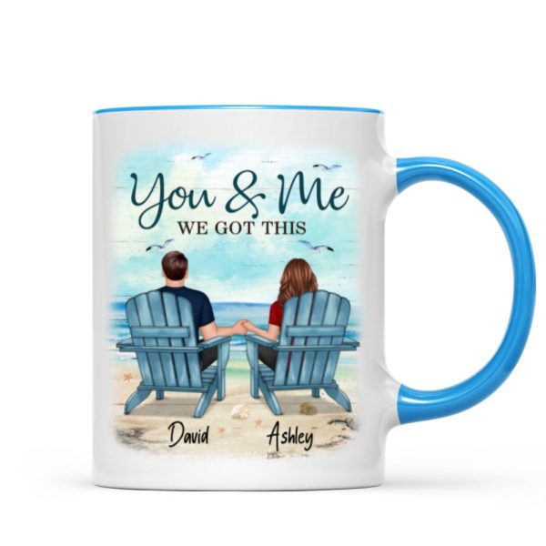 Back View Couple Sitting Beach Landscape Personalized Mug