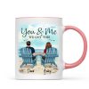 Back View Couple Sitting Beach Landscape Personalized Mug