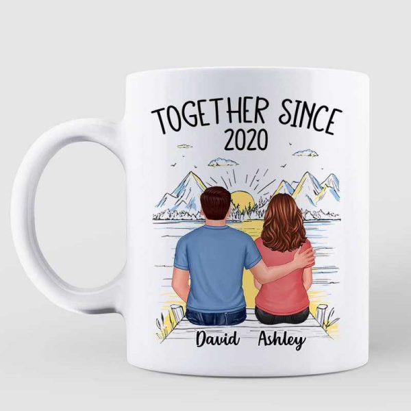 Back View Couple Sketch Bridge Landscape Personalized Mug