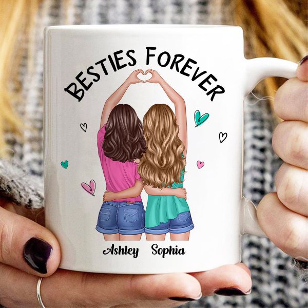 Back View Heart Hands Besties Forever Personalized Mug